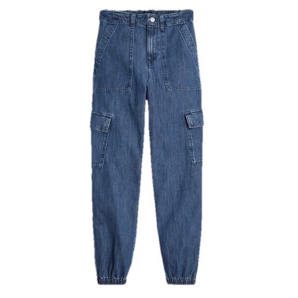J Crew Factory Lightweight Drapey Cargo Jogger Jean Size 27 Petite Med Blue Wash - Picture 1 of 15